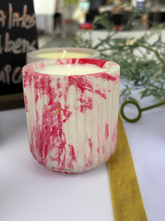 Cypress, clove, Marbled red and white candle